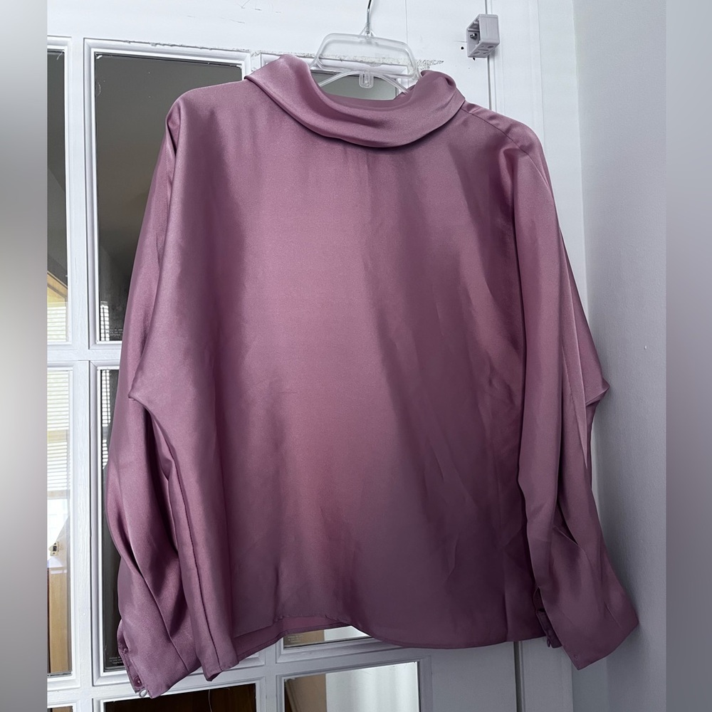 Express Satin High Neck Blouse Pink Mauve Size M Elegant Long Sleeve Top